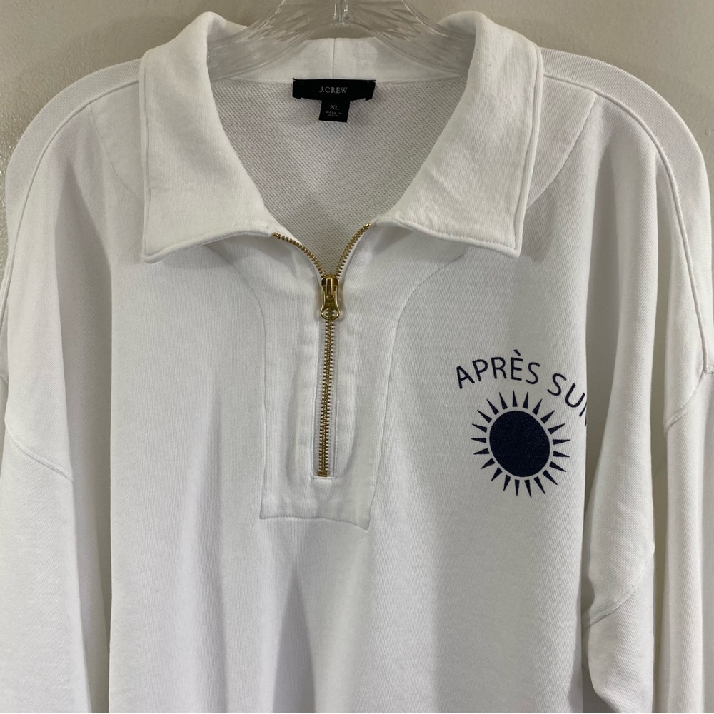 J.Crew Womens White Graphic Half Zip Sweatshirt BQ930 Size XL - Picture 4 of 11